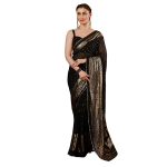 Women's Georgette Foil Printed Lace Work Saree with Unstitched Blouse Piece