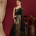 Women's Georgette Foil Printed Lace Work Saree with Unstitched Blouse Piece