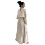 Women’s Solid Pleated Maxi Dress || Modest Long Sleeve Loose Fit Flowy Gown for Casual