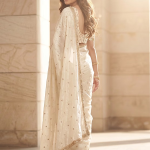 Space Sattin Multi Sequence Full Worked Saree With Original Mirror Lace & Havey Sequence Full Worked Unstitched Blouse Piece