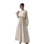Women’s Solid Pleated Maxi Dress || Modest Long Sleeve Loose Fit Flowy Gown for Casual