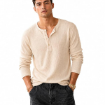 Men's Textured Fabric Solid Half-Open Collar T-Shirt
