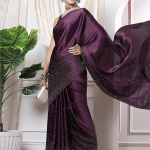 Women's Satin Silk Hot Fixing Stone Work Saree with Unstitched Blouse