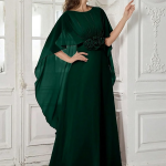 Dress for Women ||Graceful Off-Shoulder Round Neck Shawl Sleeve Handcrafted Floral Embellished Maxi Dress with Elegant