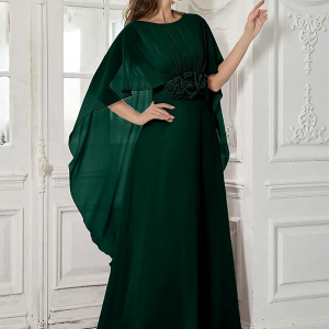 Dress for Women ||Graceful Off-Shoulder Round Neck Shawl Sleeve Handcrafted Floral Embellished Maxi Dress with Elegant